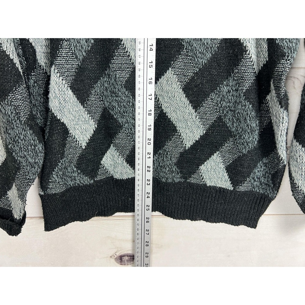Vintage Claybrooke Sweater Mens Large Black Gray Geometric Knit Korea 90s - Picture 7 of 8